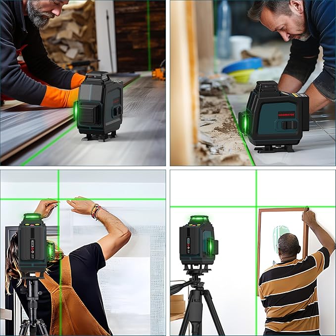 Laser Level 360 Self Leveling,HANMATEK 4x360°4D Green 16 Lines Laser Leveler Beam Cross Line Laser Measuring Tool for Picture Hanging Construction Floor Tile Wall Home Renovation,Indoor Project