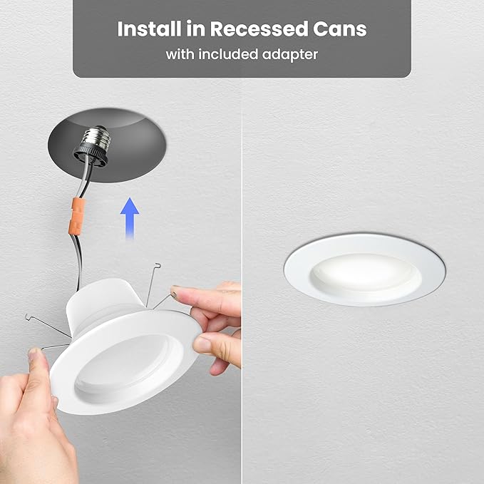 Feit Electric 5/6 Inch LED Recessed Downlight, 22.5W (120W Eqv), Dimmable, Adjustable White 2700K–5000K, Retrofit Kit, E26 Adapter, Ideal for Larger Spaces or High Ceilings, LEDR56XHO/6WYCA/4, 4 Pack