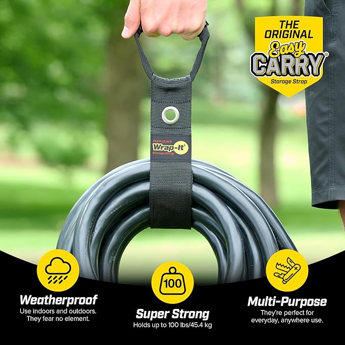 Easy-Carry Wrap-It Storage Straps - 22" (2-Pack) Black with Grommet - Extension Cord Holder Organizer for Garden Hose Storage Cord Straps