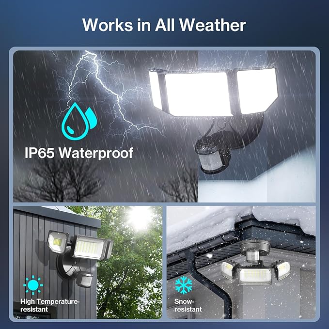 60W Motion Sensor Outdoor Lights, 6000lm Dusk to Dawn Flood Lights Outdoor Motion Sensor, IP65 Waterproof LED Security Lights Motion Outdoor, 6500K Motion Detector Lights for Outside, Yard (Black)