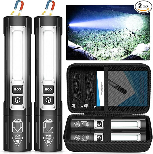 Banral Rechargeable Flashlights High Lumens - Super Bright Small Pocket Magnetic Flashlight, 8 Modes LED Tactical Flash Light, Dual Button Powerful Flashlight for Camping (2, Pure Black)