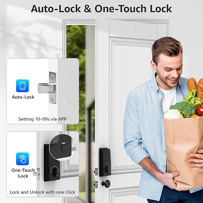 LOCK&SOLVER Keyless Entry Door Lock, Smart Lock for Front Door, Keypad Fingerprint DoorLock, App Remote Control, One-Time Code, Auto Lock, Easy Installation with Video Guide, Rust-Resistant Zinc