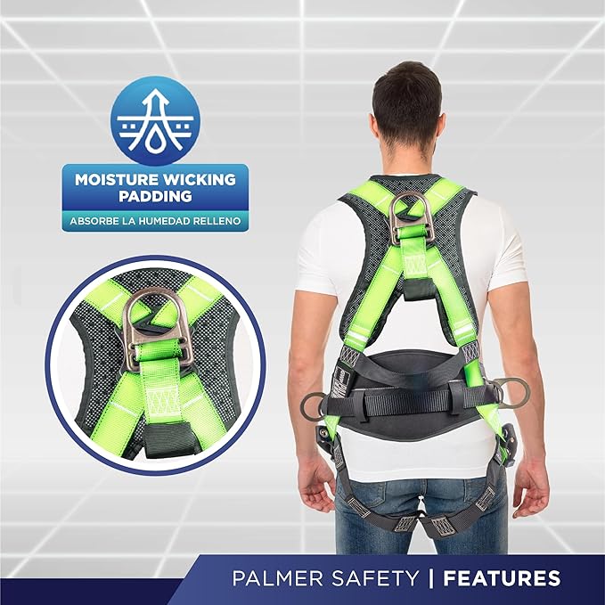 Palmer Safety Hammerhead 5pt Safety Harness Back Padded, QCB Chest, Tongue Buckel Legs Straps, Back & Side D-Rings
