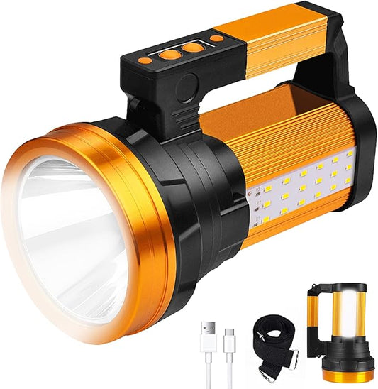 Rechargeable 2000LM Spotlight Flashlight 13600mAh LED Spotlight IP67 Waterproof Handheld Flashlight with Double Side Lights Modes LED Flashligth Outdoor Huting Boat