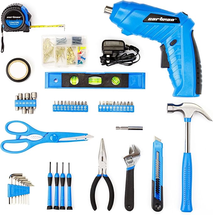 Cartman 149 Piece Tool Set General Household Hand Tool Kit with Cordless Screwdriver Blue