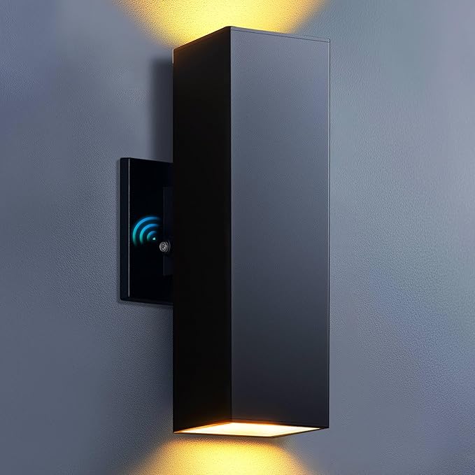 KIZON Dusk to Dawn Outdoor Lighting, Modern Outdoor Wall Light Up and Down Lights with LED Bulbs, Square Sconce Matte Black Exterior Lighting Fixture Wall Mount for House Porch, ETL Listed