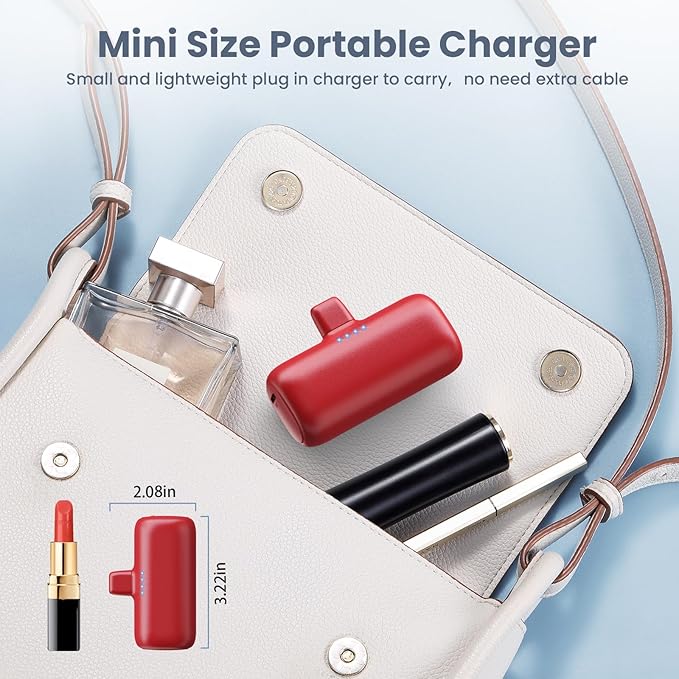 [2-Pack] Mini Portable Charger for iPhone,5200mAh Ultra Compact PD Fast Charging Power Bank,Plug-in Battery Pack Travel Cordless Phone Charger,Compatible with iPhone 14/14Pro/13/12/11/X/8(Purple+Red)