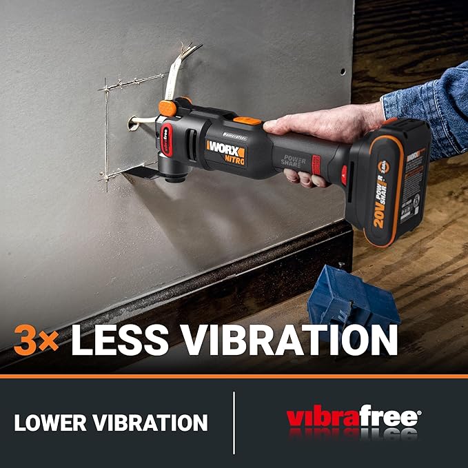 Worx Nitro 20V Cordless Oscillating Multi Tool with 5° Oscillation Angle, VibraFree Technology, Slim-body Design, 2.0 Ah Battery and Charger Included, 23 Pieces Accessories with Carrying Bag, WX698L