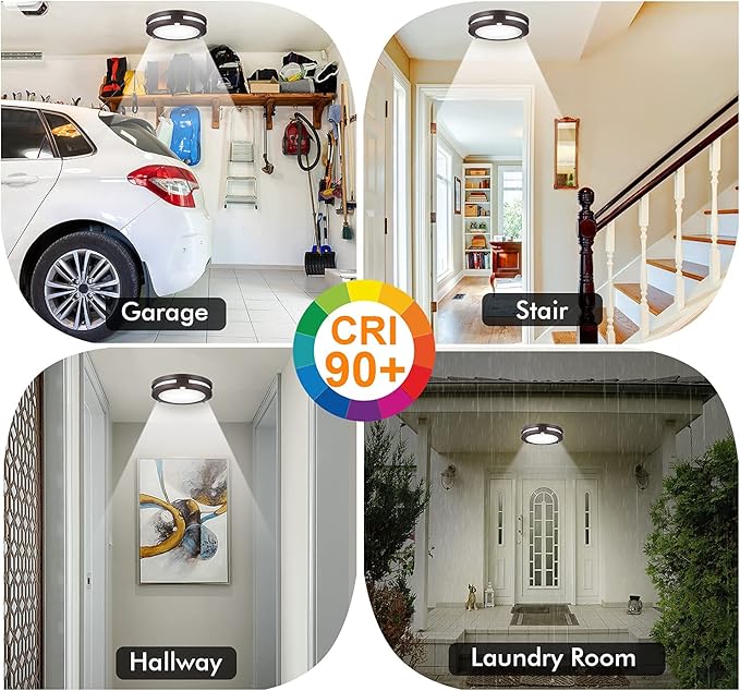 CLOUDY BAY Indoor Outdoor 10inch 5 Color Motion Sensor Light Sensor LED Flush Mount Ceiling Light, 2700K/3000K/3500K/4000K/5000K Selectable, 20W CRI90+ Oil Rubbed Bronze,Dustproof Design,Wet Location