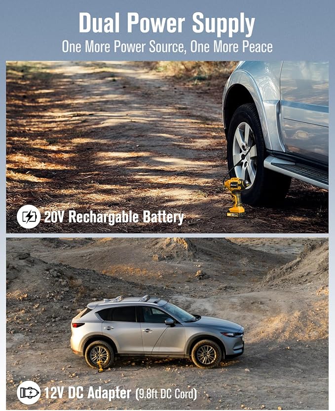 Avid Power Tire Inflator Portable Air Compressor, 20V Cordless Car Tire Pump with Rechargeable Li-ion Battery, 12V DC Adapter, Digital Pressure Gauge, Battery Powered Tire Inflator (Industrial Yellow)