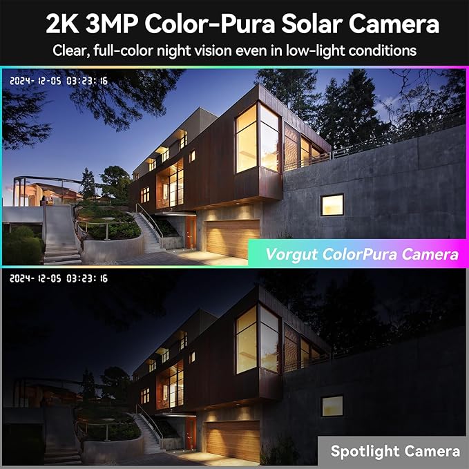 Solar Powered Security Camera System Outdoor with 10" Monitor, 2pcs 2K Wireless Cameras for Home Security, 360° Pan Tilt, True Color Night Vision, 2.4G/5G WiFi, 10CH NVR, 500GB HDD