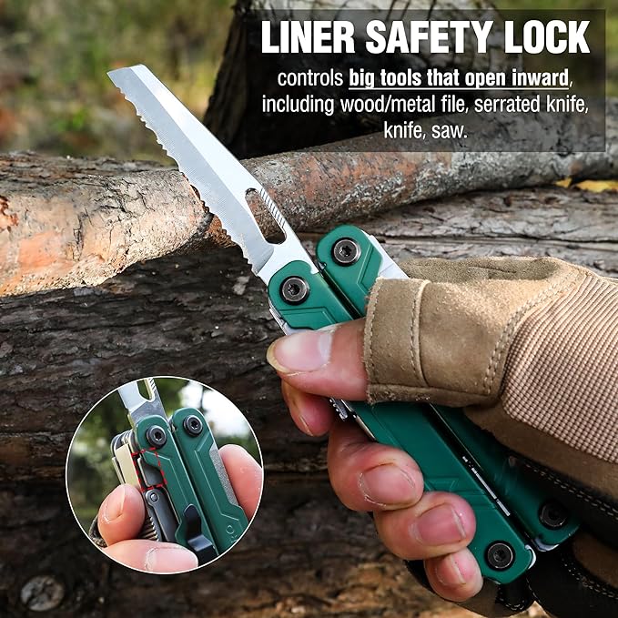 WORKPRO 18-in-1 Multi Tool Pliers, Gifts for Men, Stainless Steel EDC Multitool with Pocket Knife, 2 Safety Locks, Belt Clip and Oxford Pouch, Utility Multiuse Tool for Camping