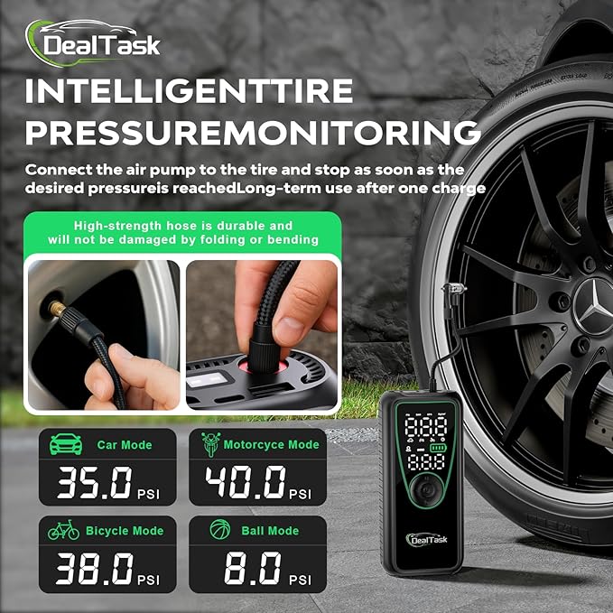 Tire Inflator Portable Air Compressor,150PSI Fast Inflation with 4000mAh Battery, Digital Pressure Gauge, LED Light,Auto Shut-Off Portable Air Compressor for Car, Motor, Bicycle, Balls and More