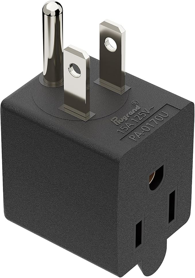90 Degree Adapter Upward Angled, USA 3-Prong Male-Female Adapter, 90 Degree Angled USA Male Female Plug, 5-15P to 5-15R Direction Changer Space Save Plug Black PA-0170U
