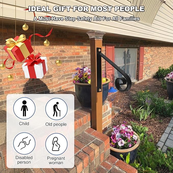 12inch Handrail for Outdoor Steps,1 Step Stair Handrails-Wall Mounted Wrought Iron Hand Railing-Powder Coated Carbon Steel-Metal Art Single Step Handrail-Step Grab Rail for Indoor Outdoor Stair Step