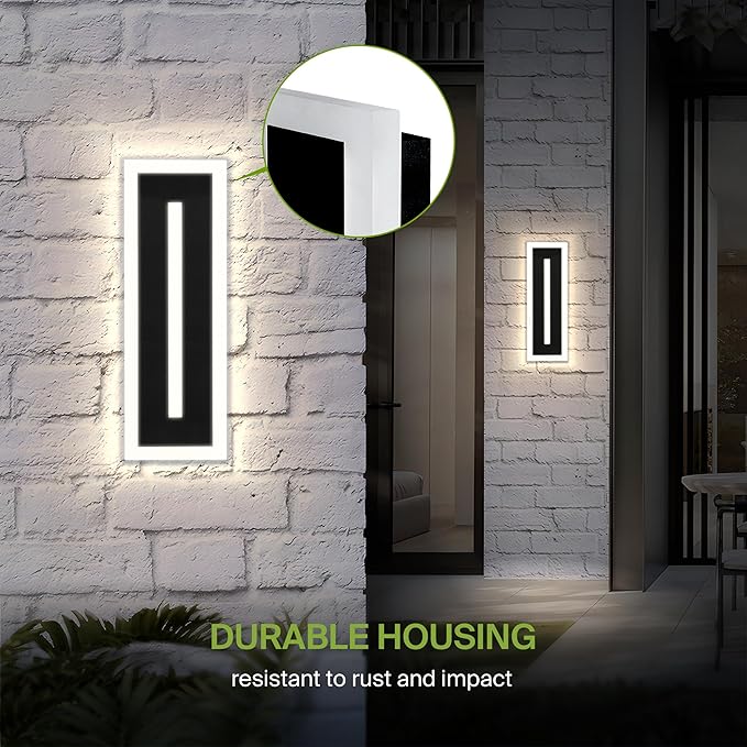 ASD LED 18" Long Wall Mount Light Fixture, Outdoor & Indoor Linear Sconce | 3CCT, Dimmable, Waterproof, Anti-Rust, ETL Listed | 18W 1180LM 3000-5000K 100-277V | Exterior Porch Lighting | Black