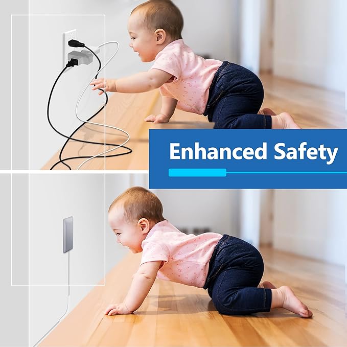 LIDER Flat-Face Outlet Extender with 3 Receptacles, Ultra-Thin Wall Plate Plug with Cord Extender and 3-Outlet Power Strip, 3ft Cord, ETL Listed, LWE3-315-SV, Silver