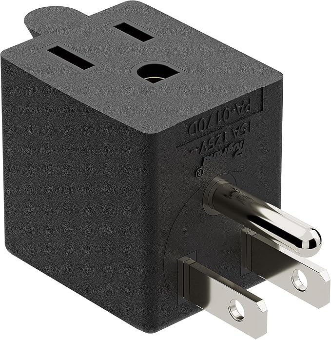 PA-0170D 90 Degree Right Angled USA Male-Female Power Adapter, 5-15P to 5-15R Direction Changer, Space Save Black