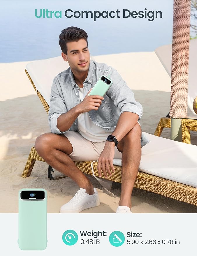 12000mAh Lightweight-Portable-Charger-Power-Bank with Built-in Cables and AC Wall Plug, PD20W USB-C Fast Charging Battery Pack, LED Display External Travel Phone Charger for All iPhone,Samsung,Android