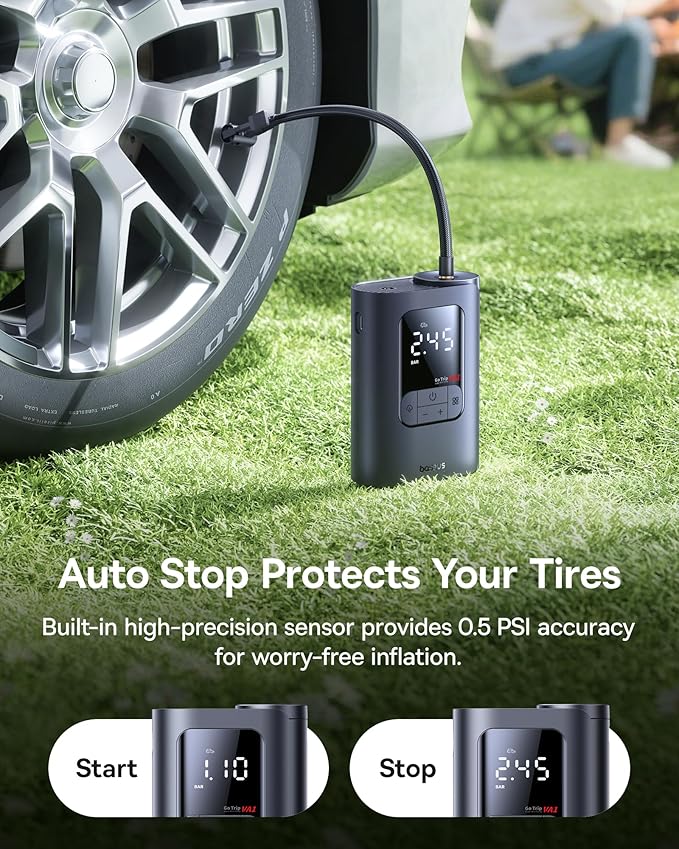 Baseus Tire Inflator Portable Air Compressor, 150PSI Cordless Air Pump for Car Tires, 2X Faster Electric Inflator with 7500 mAh Battery Capacity, LED Light Car Motorcycle Bicycle Ball, Car Accessories