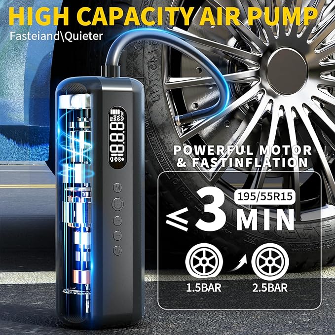 Tire Inflator Portable Air Compressor 150PSI Air Pump with Gauge Portable Electric Bike Pump for Road Bike, Mountain Bike,Motorcycle with LED Light, Presta Valve Accessories, Storage Bag