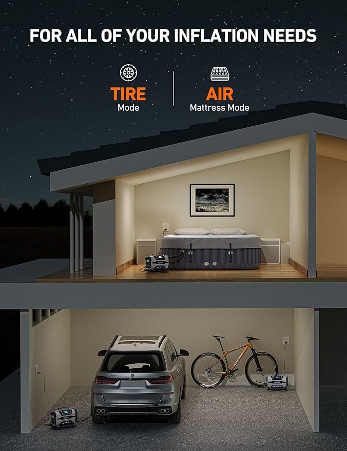 AstroAI Tire Inflator Portable Air Compressor Pump 150PSI 12V DC/110V AC with Dual Metal Motors &LED Light, Automotive Car Accessories&Two mode for car, bicycle tires and air mattresses, Gray