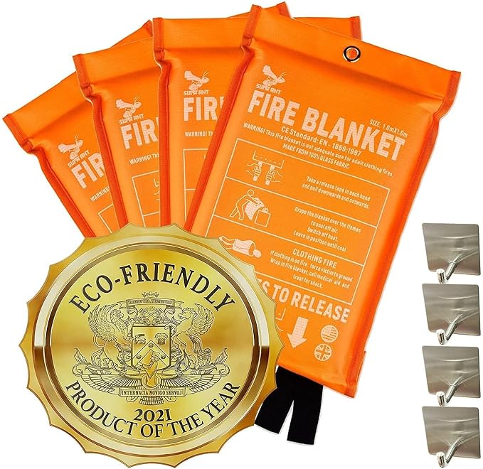 Supa Ant Emergency Fire Blanket for Home and Kitchen - 4 Pack 1500F High Visibility (Glow in The Dark) Smother Kitchen Fire Blanket - CE Certified Hero Fire Blankets Emergency for Home (40in)