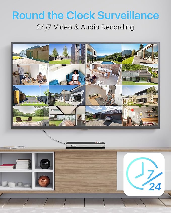 ZOSI 16Channel 4K PoE Home Security Camera System Outdoor Indoor with 4TB HDD,16pcs 4K PoE IP Cameras,Person Vehicle Detection,100ft Night Vision,2-Way Audio,16CH 4K NVR Recorder for 24/7 Recording