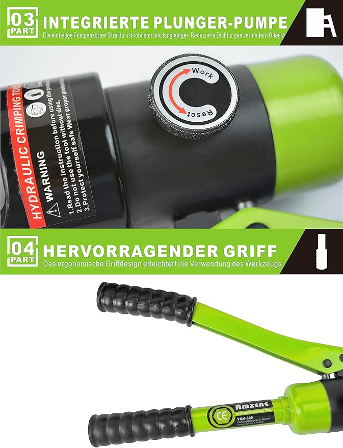 AMZCNC 16 Ton Hydraulic Wire Crimper Battery Cable Lug Terminal Crimping Tool WIth Standard US cable Dies,Crimps 6 AWG to 600 MCM, Cable Crimping Tool with 13 Pairs of Standard US cable Dies