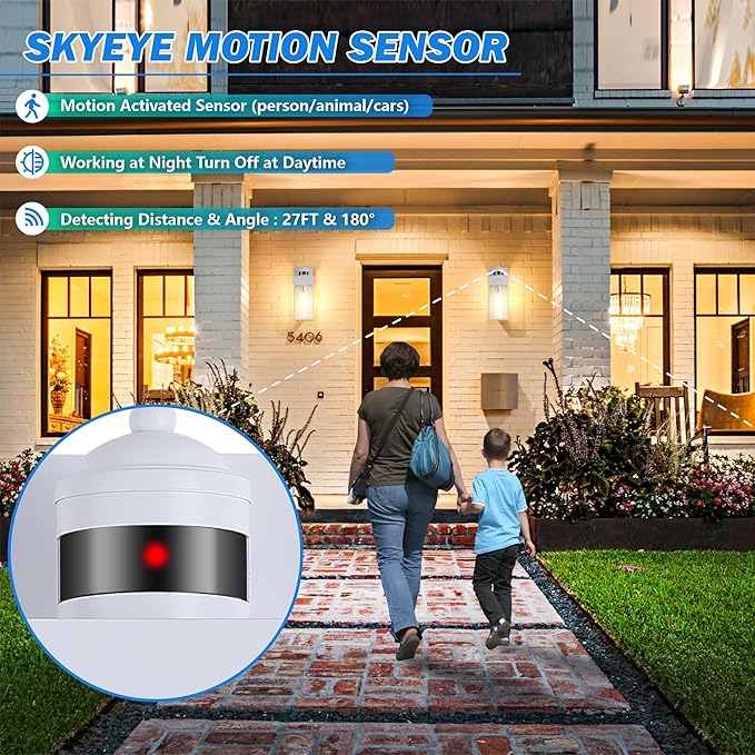 2-Pack Motion Sensor Outdoor Lights, Upgrade Dusk to Dawn Exterior Lighting Fixtures, Modern Porch Lights with Cylinder Lampshade, LED Wall Sconce for Garage Patio Garden House