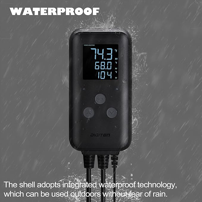 Reptile thermostat, Greenhouse Temperature Controller, Digital Waterproof Thermostat for Home Brewing Fermentation Breeding Incubation Greenhouse Terrarium, Heating & Cooling Outlet 110V 15A 1650W