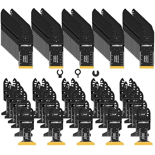 110PCS Oscillating Saw Blades Set, Professional Blades for Soft Metal Wood Plastics, Quick Release Multi Tool Blades Kits for Oscillating Tool Accessories