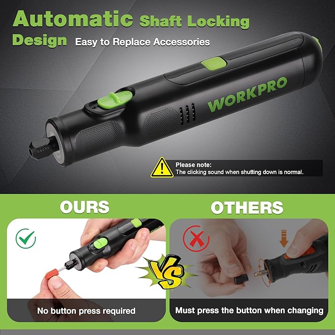 WORKPRO Cordless Rotary Tool, 8V Rotary Tool Kit with 117 Accessories, 6 Variable Speed, Type-C Charging, LED Work Light, Power Rotary Tool for Sanding, Polishing, Engraving, Drilling, Cutting, DIY