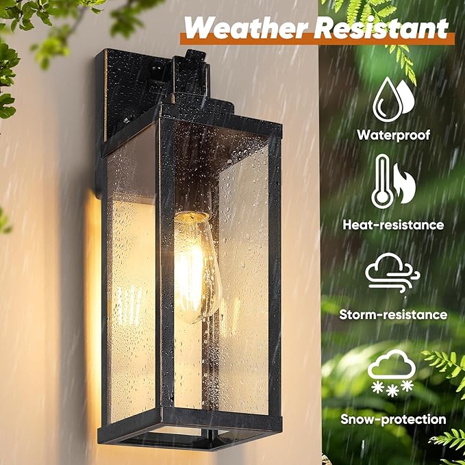 BesLowe 16” Upgraded Motion Sensor Outdoor Wall Lights, Dusk to Dawn Porch Lights Outdoor Wall Sconces, 3 Lighting Modes Exterior Lighting Fixtures with Hooks, Bronze Outside Lights for House, 2-Pack