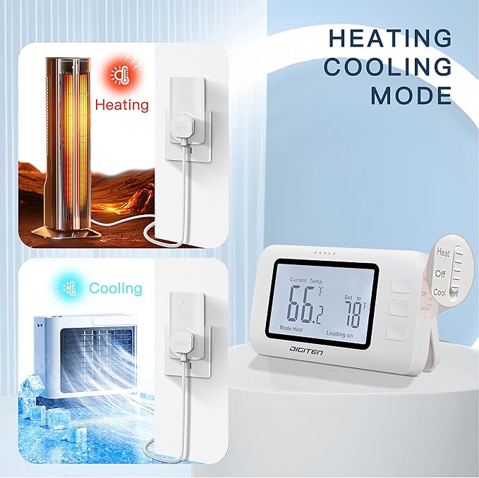 Wireless Thermostat for House, SENSTREE Remote Temperature Controller, Temperature Control Plug, Support Heating/Cooling Mode, for Window A/C, Fan, Space Heater,in Home,Baby Room, Attic, Garage