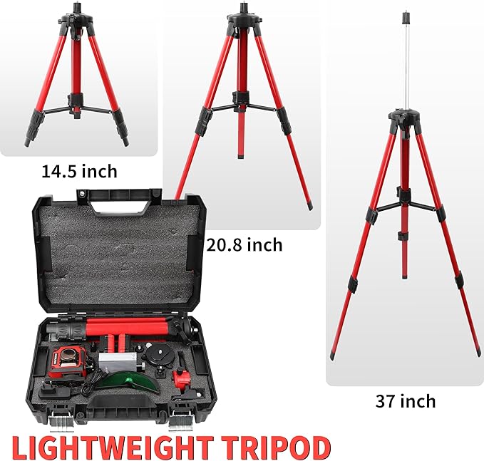 Laser Level 16-Line 4x360°4D Green Cross, with 2 Batteries, Remote Control, Aluminum Base and 40” Tripod, IP-54 Waterproof, Pulse Mode for Outdoor Use for Home Renovation and Construction