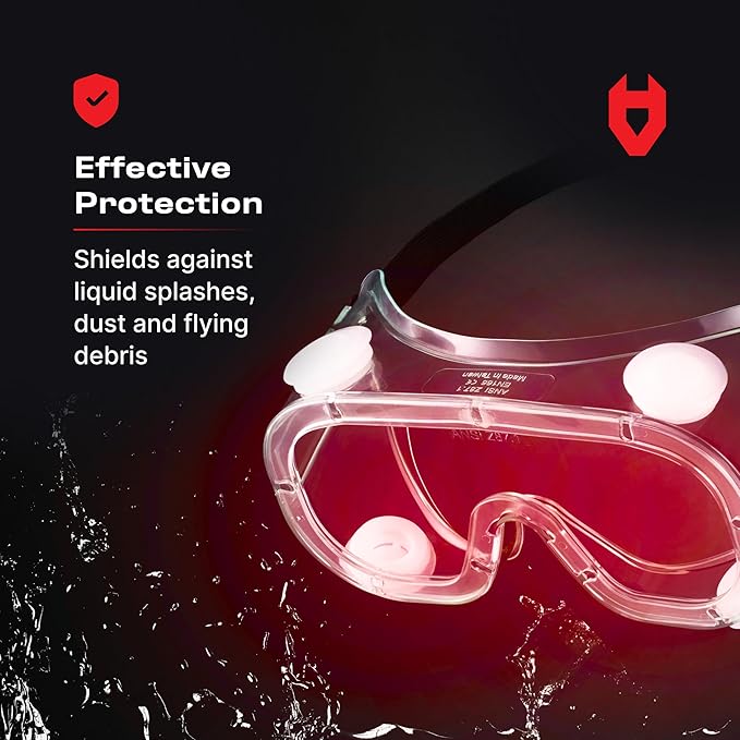 NoCry Protective Safety Lab Goggles Over Glasses with Anti-Fog Coating, Clear Scratch-Resistant Lenses, 100% UV Protection, Universal Fit, Vented, ANSI Z87.1 Rated Safety Goggles for Men and Women
