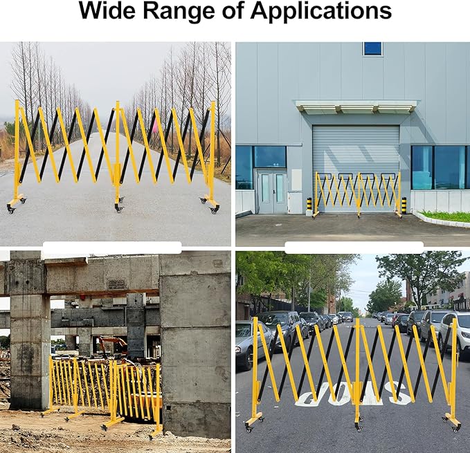 16FT Expandable Barricade Gate, Folding Metal Barricade Security Gate with Casters, Retractable Driveway Safety Gate, Adjustable Traffic Fence Crowd Control, for Industrial/Residential Use