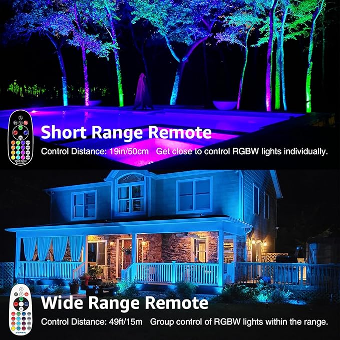 SUNVIE 12 Pack RGBW Color Changing Landscape Lights with 300W Low Voltage Landscape Transformer 12-24V LED Landscape Lighting Kit Waterproof Multicolor Spotlights for Christmas House Yard Tree Garden