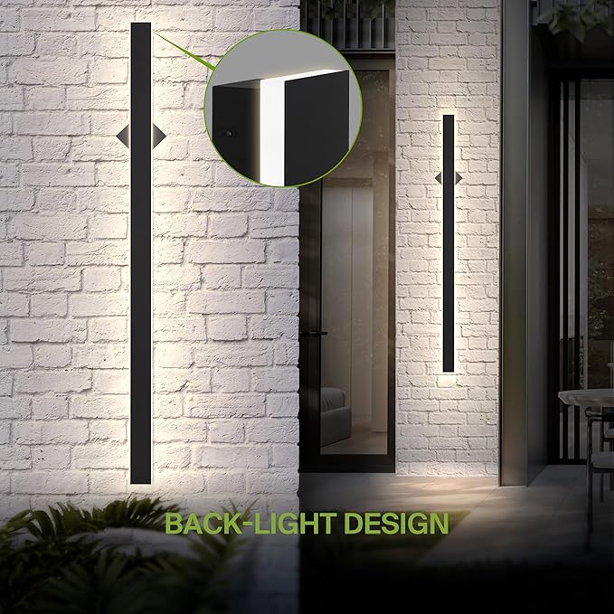 ASD LED 72" Long Wall Mount Light Fixture, Outdoor & Indoor Linear Sconce | 3CCT, Dimmable, Waterproof, Anti-Rust, ETL Listed | 40W 2400LM 3000-5000K 100-277V | Exterior Porch Lighting | Black