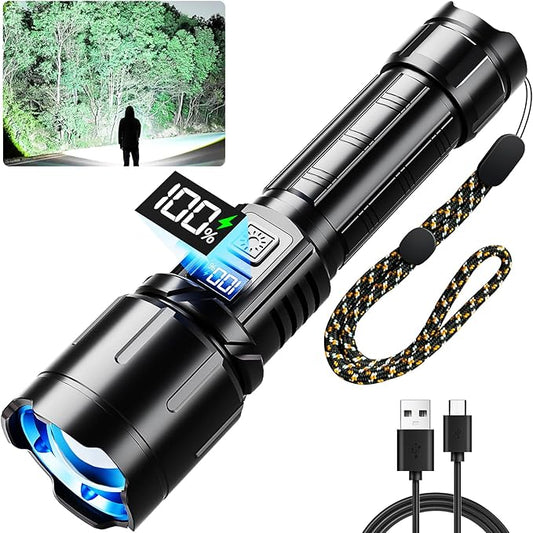 Rechargeable Flashlight 3000 High Lumens, LED Super Bright Flash Light, Tactical Flashlights with LCD Power Display, 6 Modes, Waterproof, Brightest Flashlight for Emergencies Camping