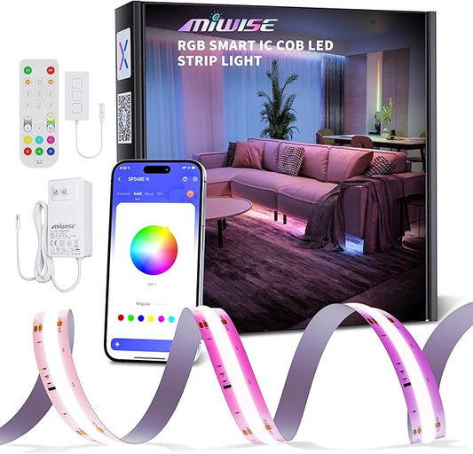 MIWISE RGB Smart COB LED Strip Light,Color Chasing Music Sync Smart IC LED Strip Lights,WS2811 Addressable Multiple Colors LED Tape Lighting Work with Alexa/Google,for Bedroom DIY Lighting Projects