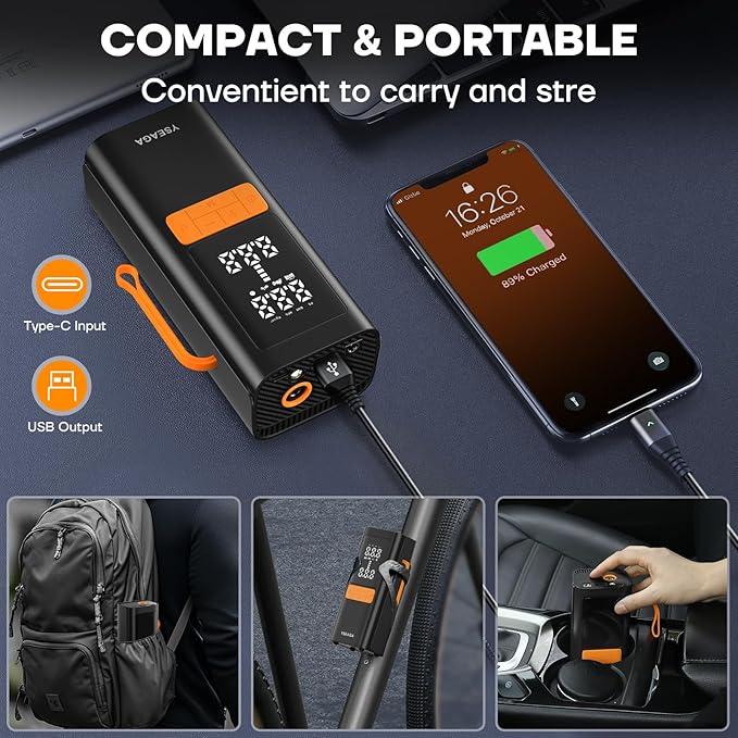 Tire Inflator Portable Air Compressor, 150PSI&12V DC Air Pump for Car Tires, Portable Tire Inflator with LED Light/Digital Pressure Gauge/Auto Shut-off,5x Faster Inflate/Deflate for Car,Moto,Bike,Ball