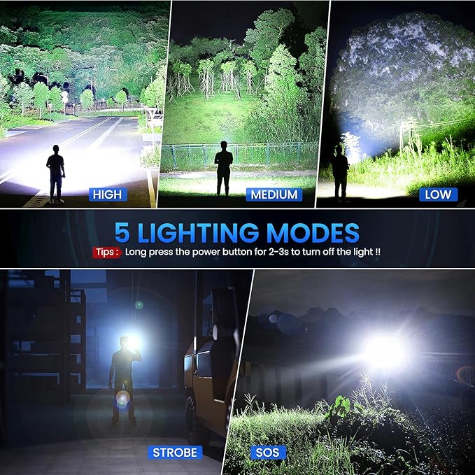Flashlight Rechargeable 90,000 High Lumens, 3 Pack Led Flash Lights with 5 Modes, Waterproof Handheld Linterna for Camping, Home, Outdoor