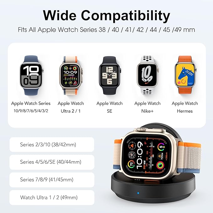 Portable Magnetic Charging Dock for Apple Watch, Wireless Fast Watch Charger Stand with Charging Cable, Support Nightstand Mode, Compatible with Apple Watch 10 9 8 7 SE 6 5 4 3 2/Ultra 2-Black
