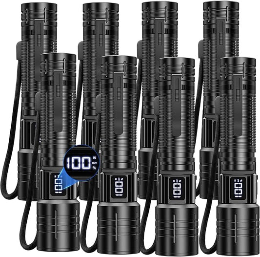 AdamStar Flashlight High Lumens Rechargeable Super Bright Flashlight Zoomable LED Flash Light with Dimmable, 6 Modes Waterproof Handheld Powerful Tactical Flashlights for Camping Emergency (8 Pack)