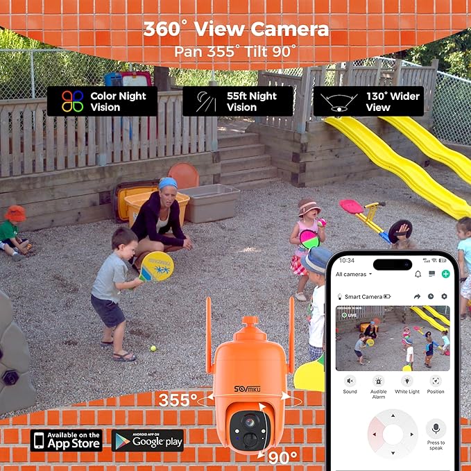 SOVMIKU Hephaestus 2X1 Active Defense Solar Security Camera Wireless Outdoor,PIR Motion Detection, Easy to Setup, Starlight Color Night Vision,Two Way Audio, Audible Flashlight Siren,SD Slot