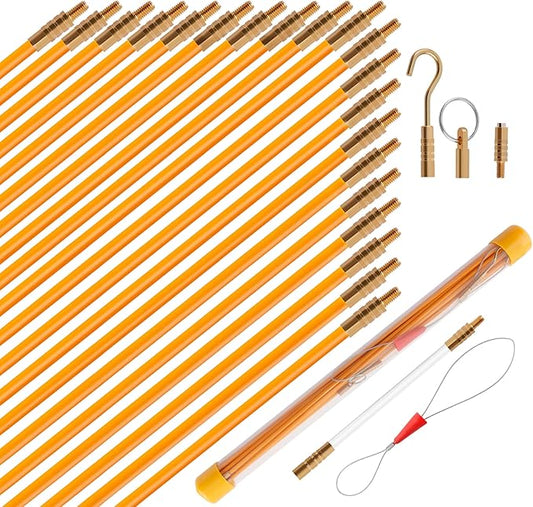 KOOTANS 22FT Fiberglass Electrical Wire Running Kit Wire Fishing Tools Fish Tape Wire Puller Through Wall Cable Snake Fish Rods Kit with Different Attachments