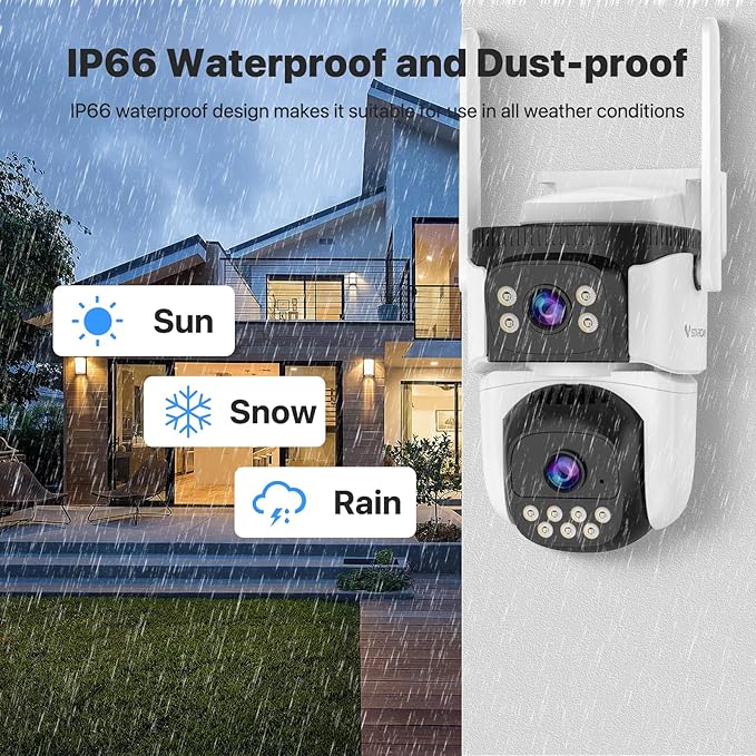 VSTARCAM 3MP+3MP Dual-Lens Outdoor Security Camera Wireless, 2K, 360° View, Color Night Vision, PIR Motion Detection, Spotlight Siren Alarm, 2-Way Talk, IP66 Weatherproof, Cloud/SD Storage