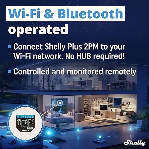 Shelly Plus 2PM UL | WiFi 2 Channels Smart Relay Switch with Power Metering | Home Automation | Alexa & Google Home Compatibility | iOS Android App | Roller Shutters Remote Control
